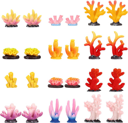 Lyreh miniature resin coral reef figurines front view aquarium decoration set
