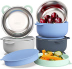 Bakpoco 4 pack stainless steel baby suction bowls with ocean explorer design