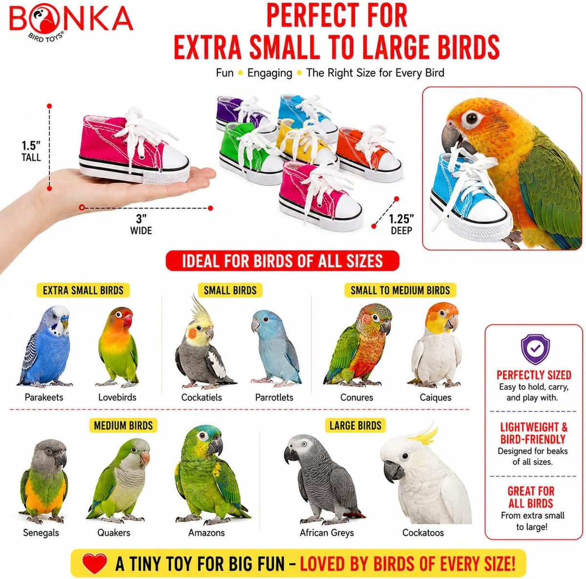 Bonka Bird Toys 6 Mini Sneakers Colorful Cotton Shredding Parrot Parrotlet Budgie Finch Cockatoo - Image 5