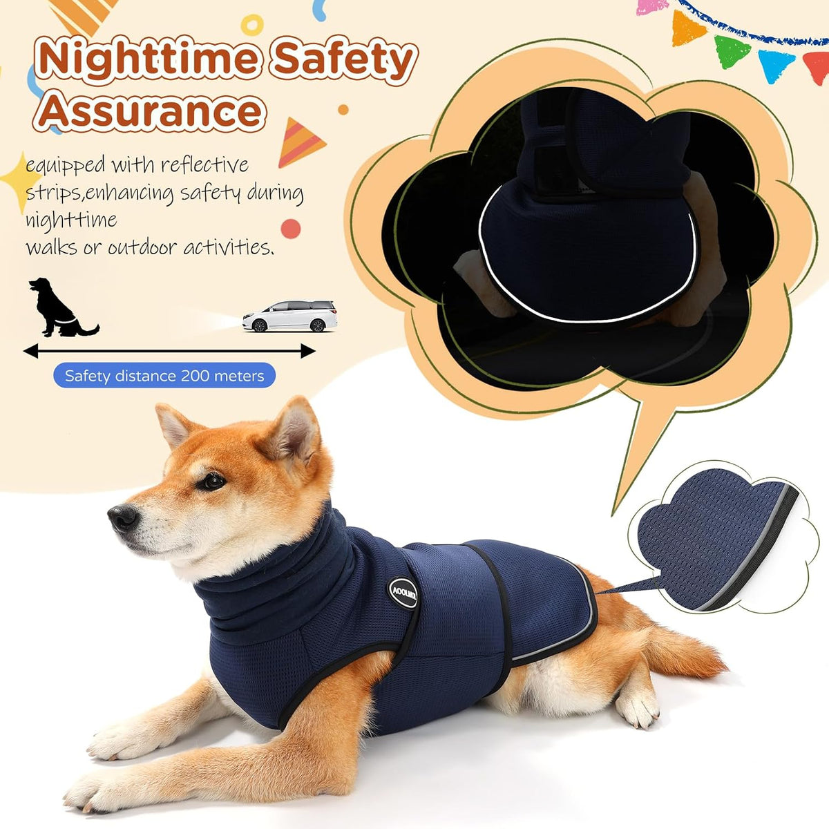 Pet wearing anxiety vest during thunderstorm simulation