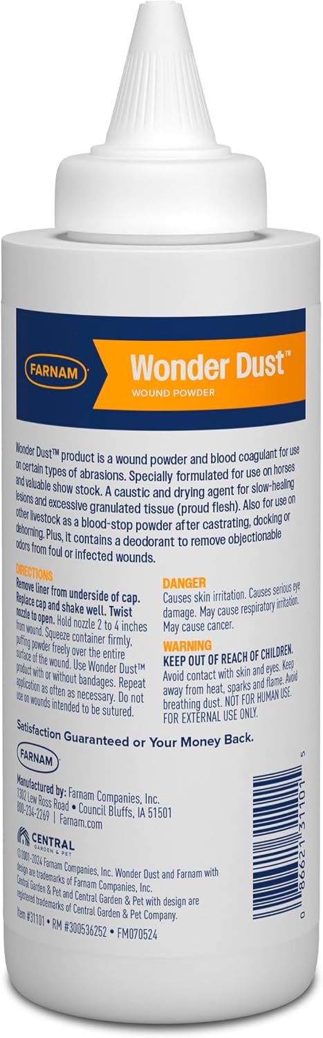 Farnam Wonder Dust Wound Powder, Blood Coagulant for Horses and Show Stock, For Use on Proud Flesh, Granulated Tissue, Stop Bleeding, 4 Ounces - Image 9