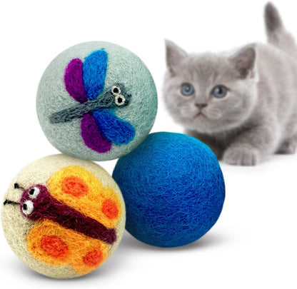 Artisan made organic wool cat balls in packaging