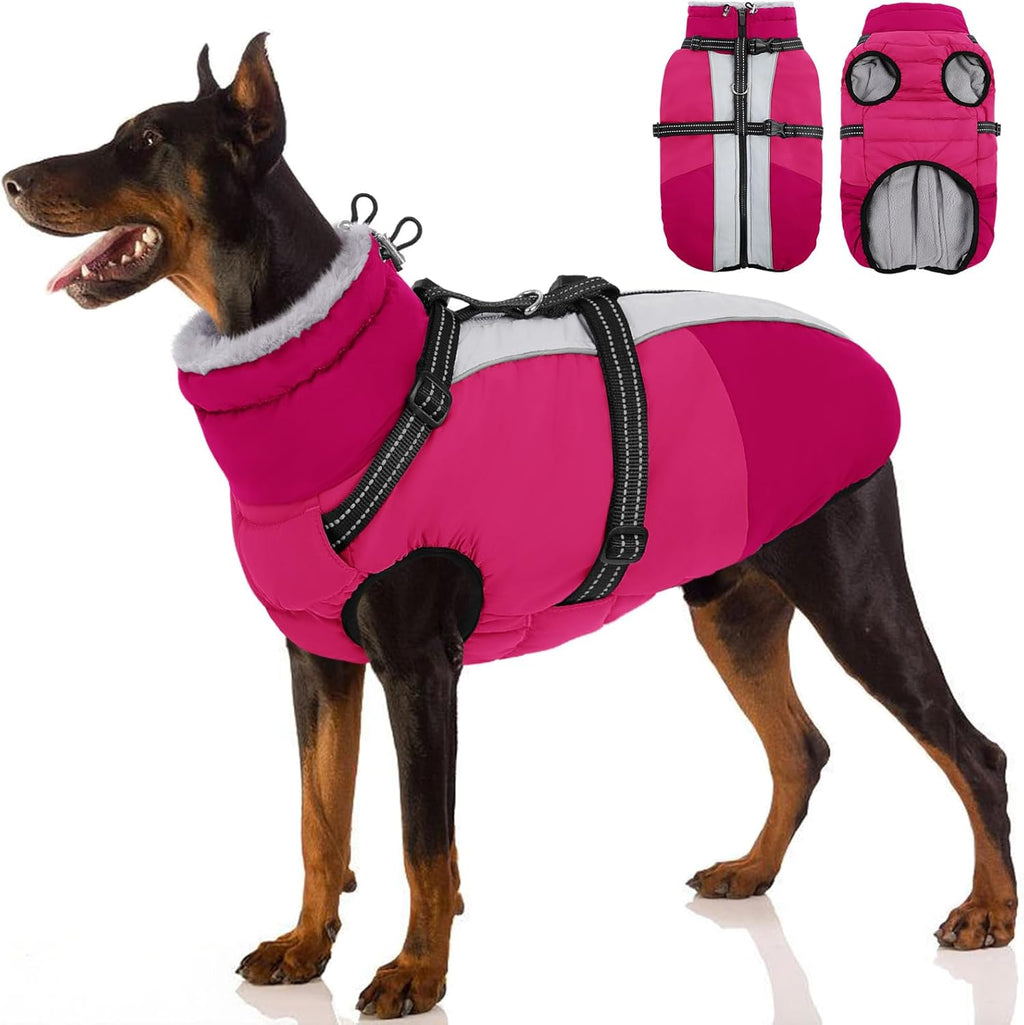 Dog Coat, Warm Dog Jacket with Harness Built in, Waterproof Pet Winter Coat Snowsuit with Zipper, Reflective Fleece Jacket for Extra Large Dogs, Weimaraner, Red XXL - Image 13