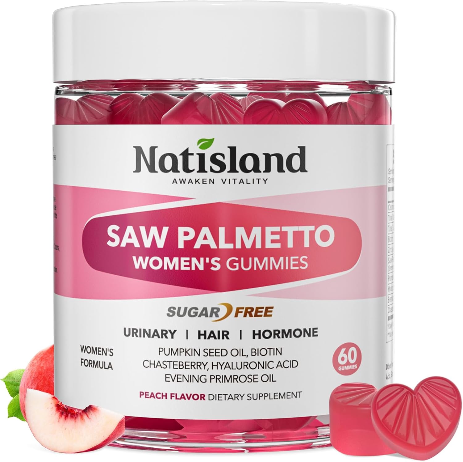 NATISLAND saw palmetto women gummies front bottle view for thinning hair support