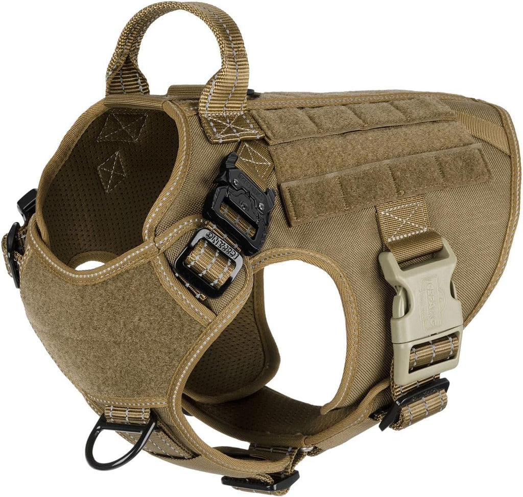 ICEFANG Tactical Dog Harness, Large Size,2X Metal Buckle,Working Dog MOLLE Vest with Handle,No Pulling Front Leash Clip,Hook and Loop Panel (Brown,L (Pack of 1)) - Image 11