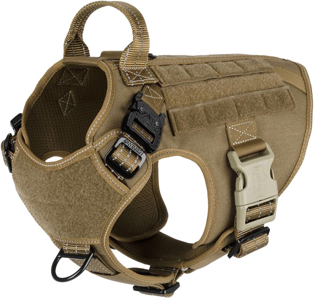 ICEFANG Tactical Dog Harness, Large Size,2X Metal Buckle,Working Dog MOLLE Vest with Handle,No Pulling Front Leash Clip,Hook and Loop Panel (Brown,L (Pack of 1)) - Image 11