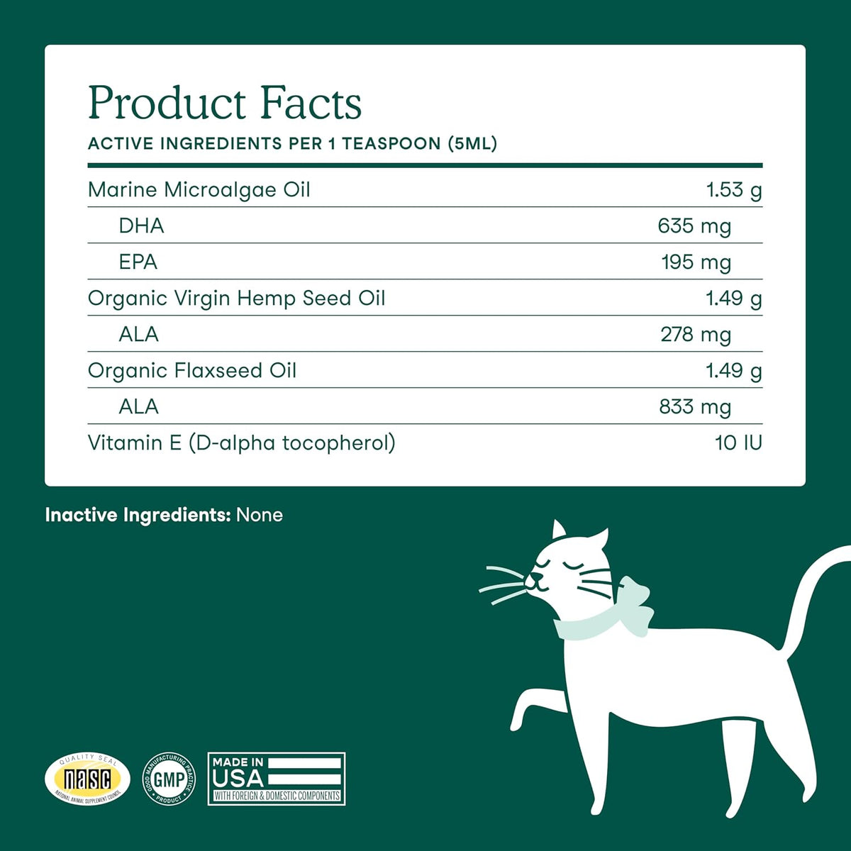 Plant derived omega fatty acid supplement for pet joint health and mobility.