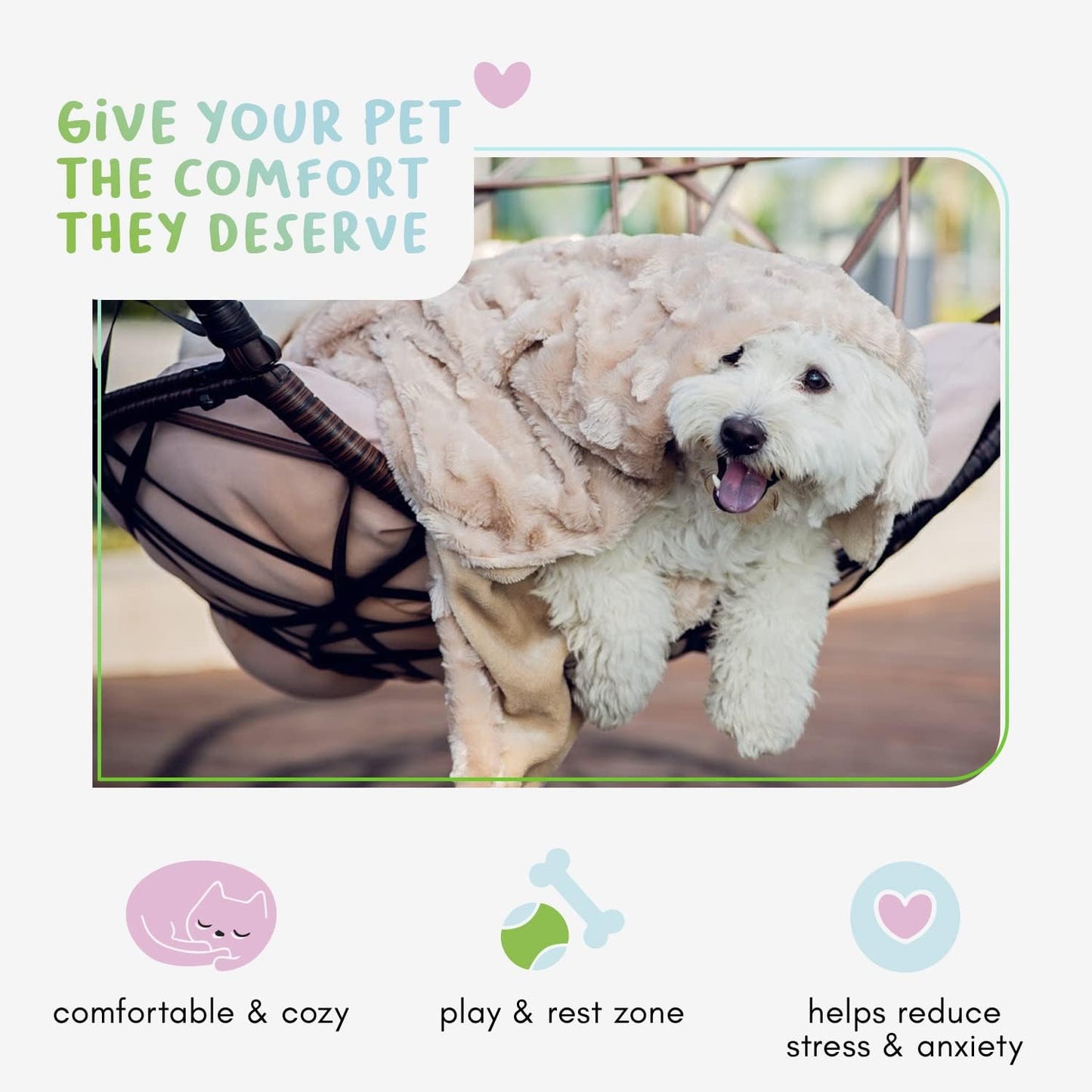 Petique tan fleece pet blanket draped over a living room sofa for hair protection