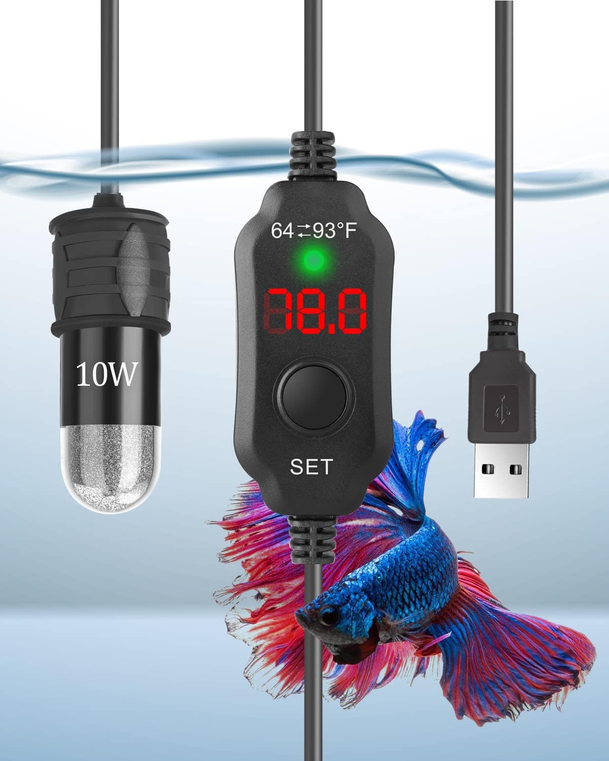 AquaMiracle Mini Aquarium Heater front view with digital display