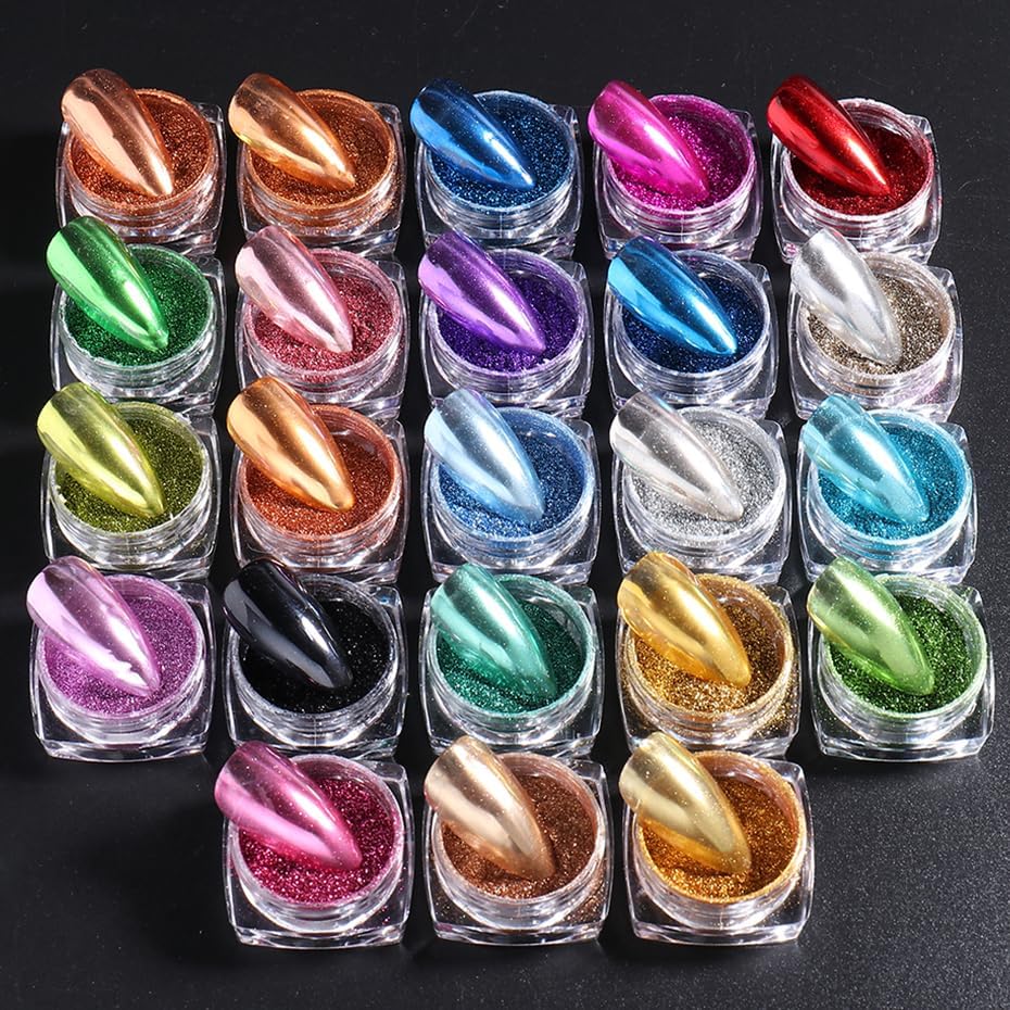 Generic 23-piece metallic mirror chrome nail powder set front view