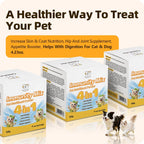 Dog and cat eating food mixed with Cassiel Pet supplement