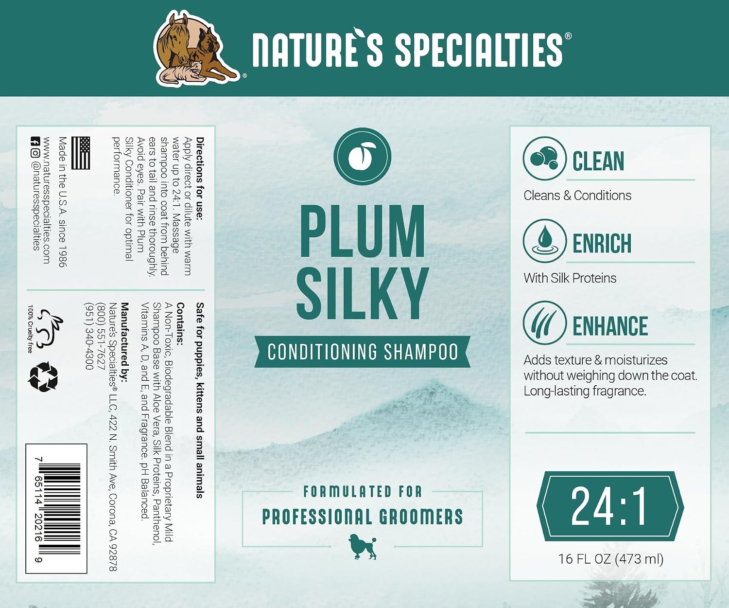 Pet being washed with Nature's Specialties Plum Silky shampoo