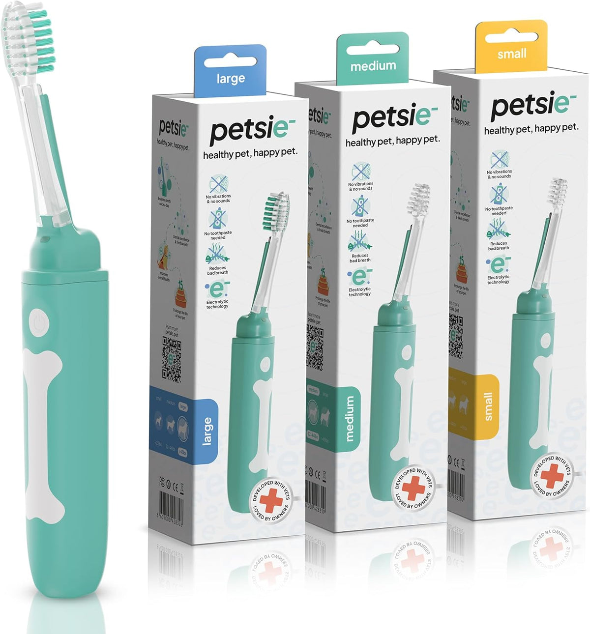 Petsie toothbrush mobile app interface on a smartphone