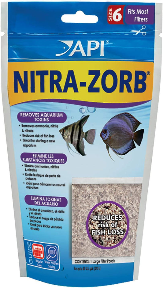 API Nitra-Zorb Size 6 filter pouch front packaging view showing aquarium filtration media benefits