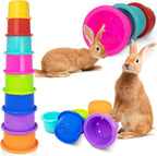 Iffitya rabbit enrichment toys packed together demonstrating the compact space saving nesting feature for easy storage.
