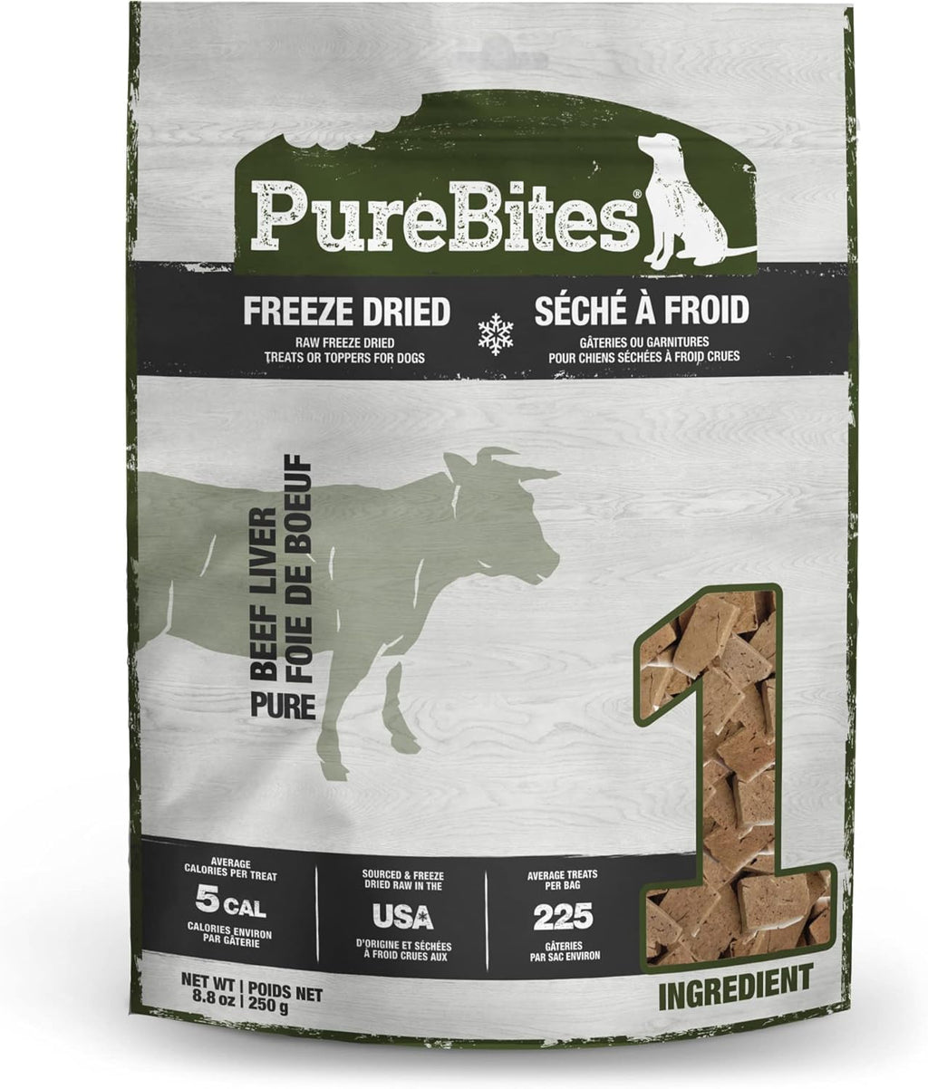 PureBites healthy five calorie beef liver dog rewards product display