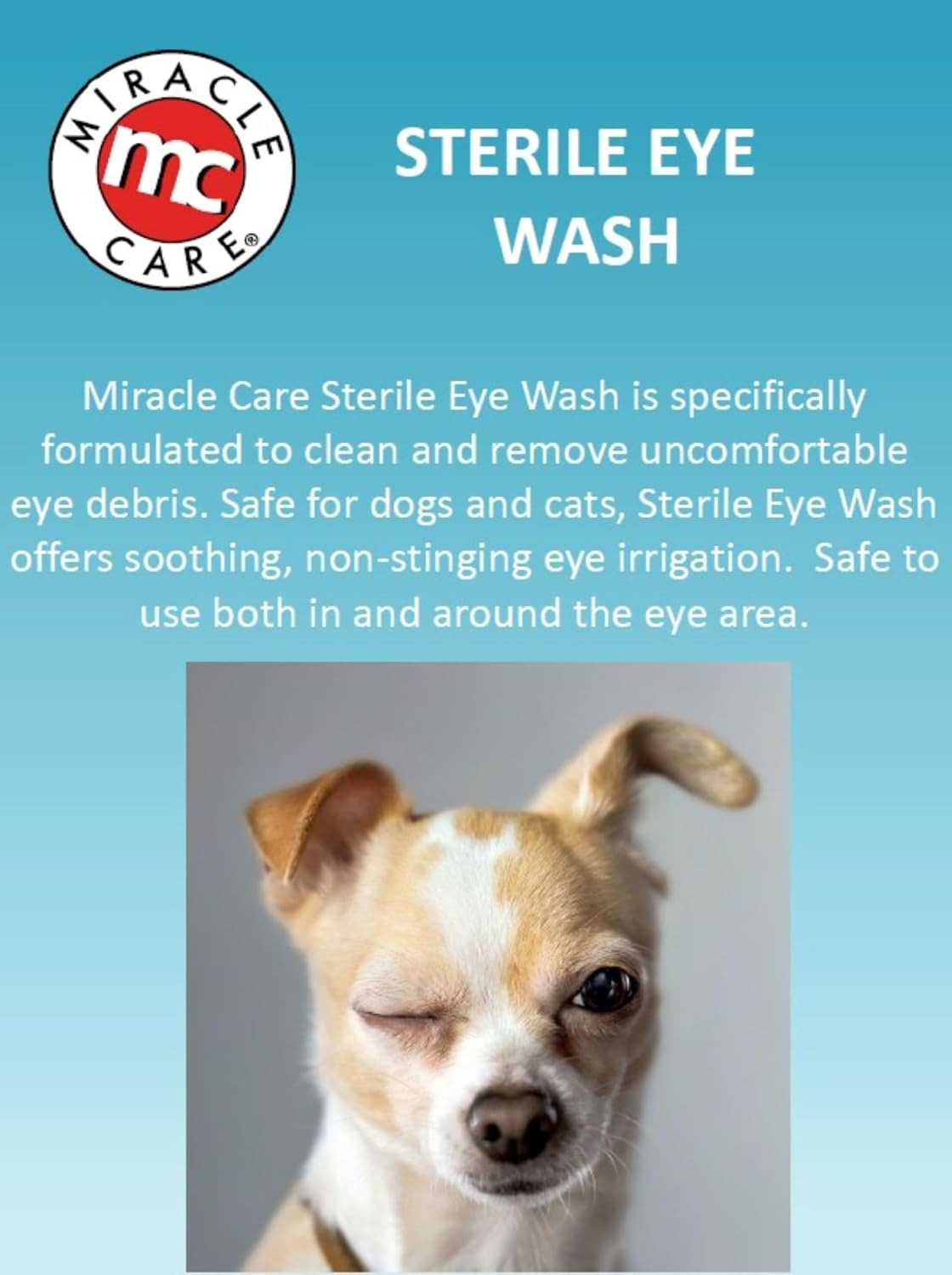 Miracle Care four ounce eye wash bottle showing application tips