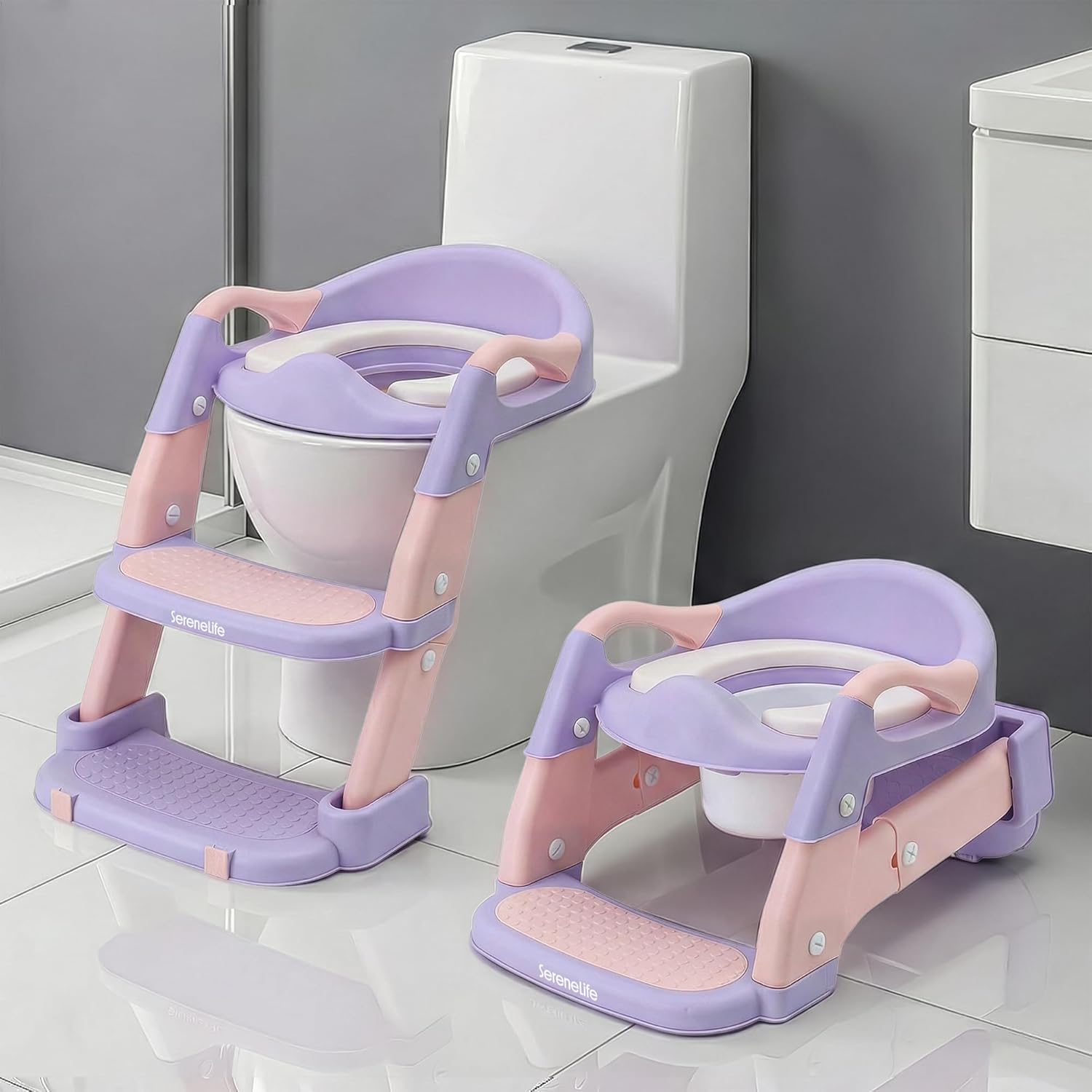 SereneLife 2-in-1 potty chair and training seat front view with cushion