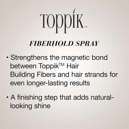 Close up of Toppik FiberHold Spray showing product directions and ingredient details.