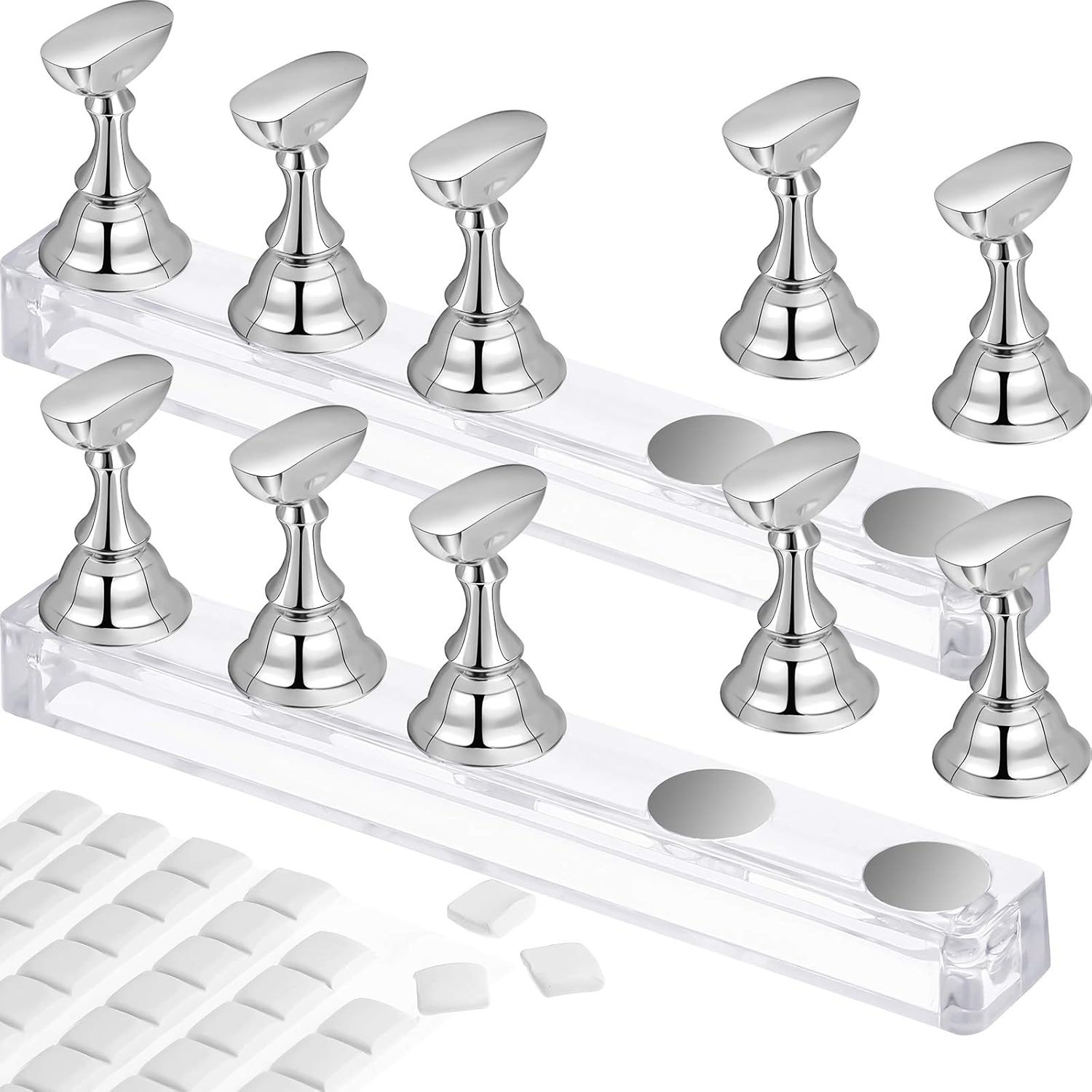 Blulu 2 Set Nail Stand silver magnetic holders front view