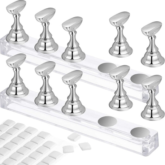 Blulu 2 Set Nail Stand silver magnetic holders front view