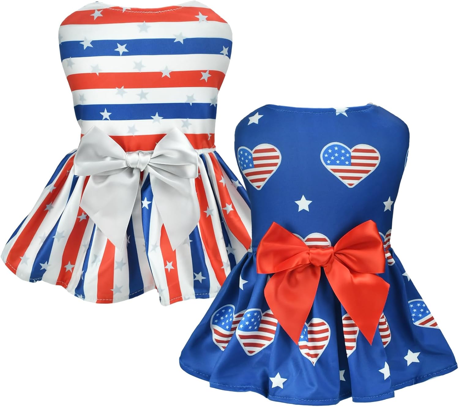 Vehomy 2-pack 4th of July dog dresses front view showing patriotic flag design.