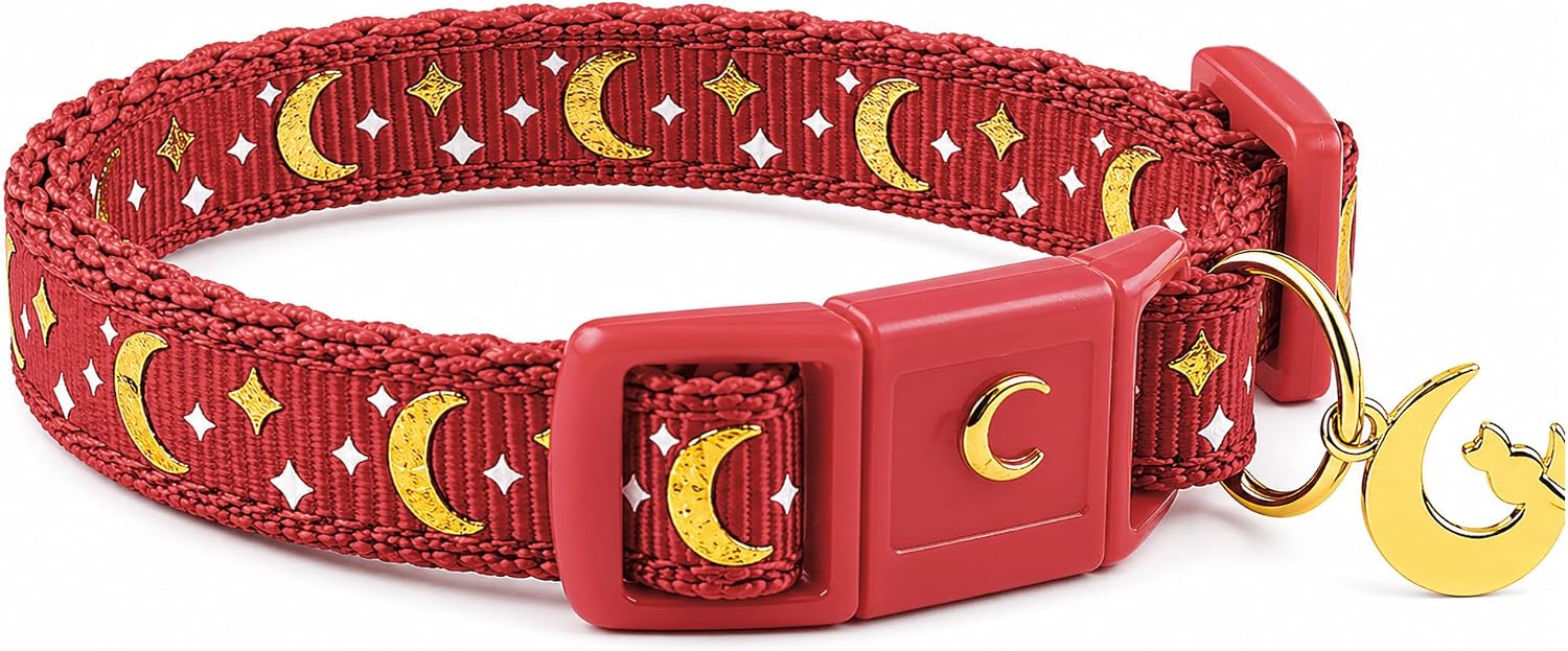 waaag Gold Moons and Stars Safety Breakaway Cat Collar, Glow in The Dark (Kitten 6.5"-10" Neck, Emerald) - Image 9