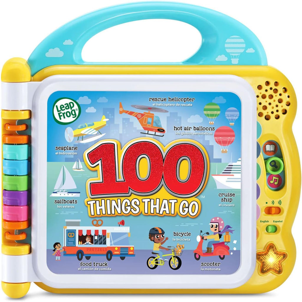 LeapFrog 100 Things That Go interactive toddler book front view showing colorful vehicle illustrations.