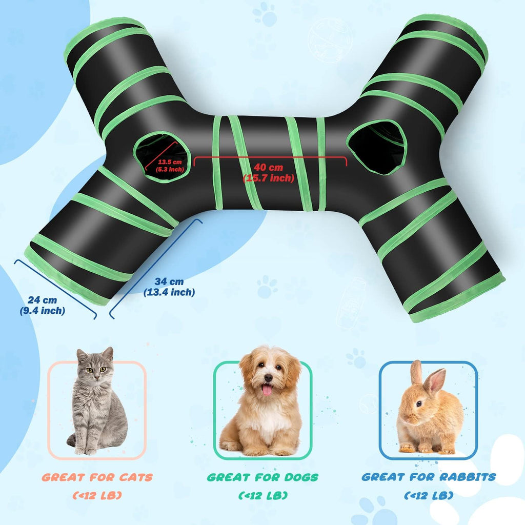 YAMI bone-type pet play tunnel showcasing the central peepholes and durable black polyester fabric.