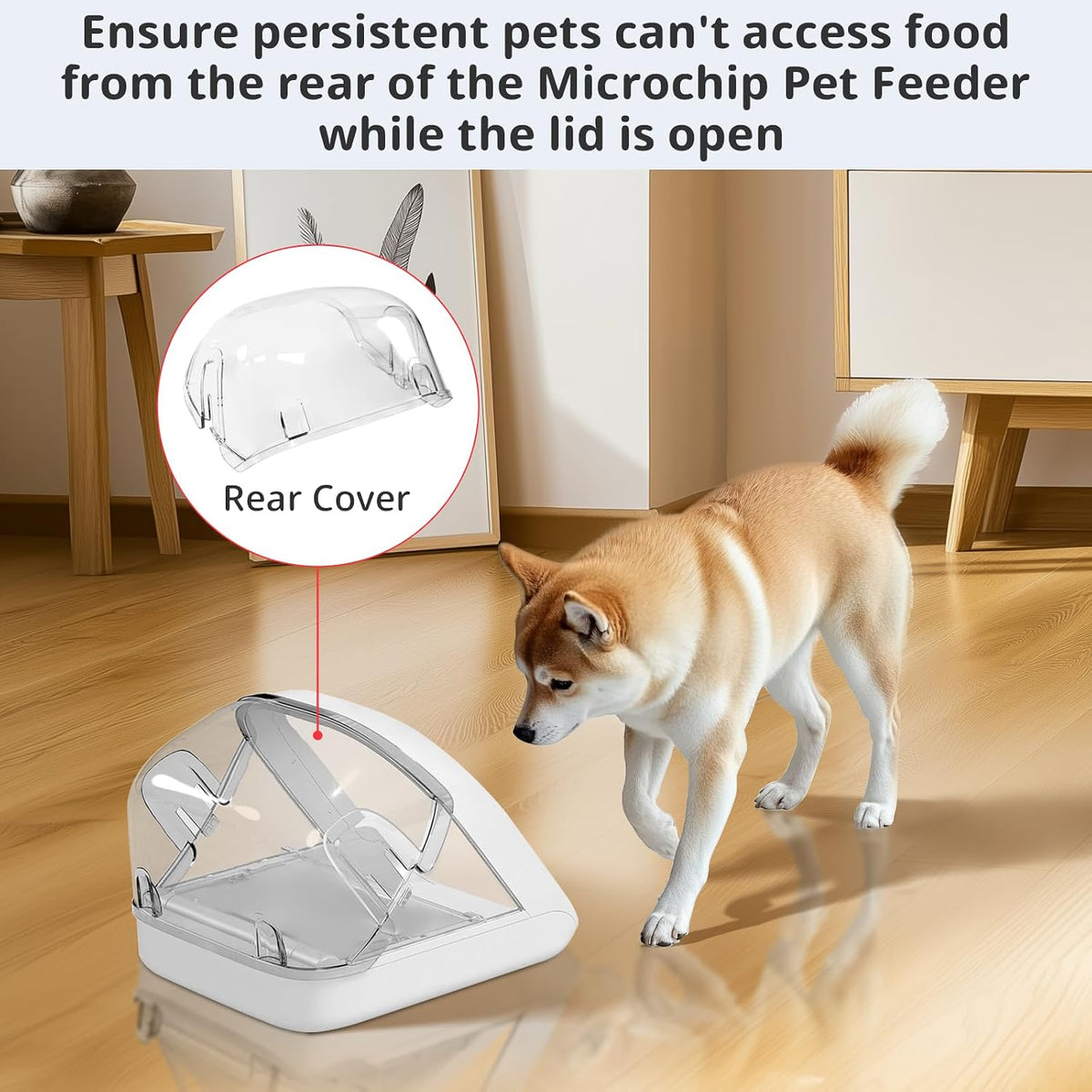 Side view of Baofum transparent cat feeder shield showing easy clip mechanism.