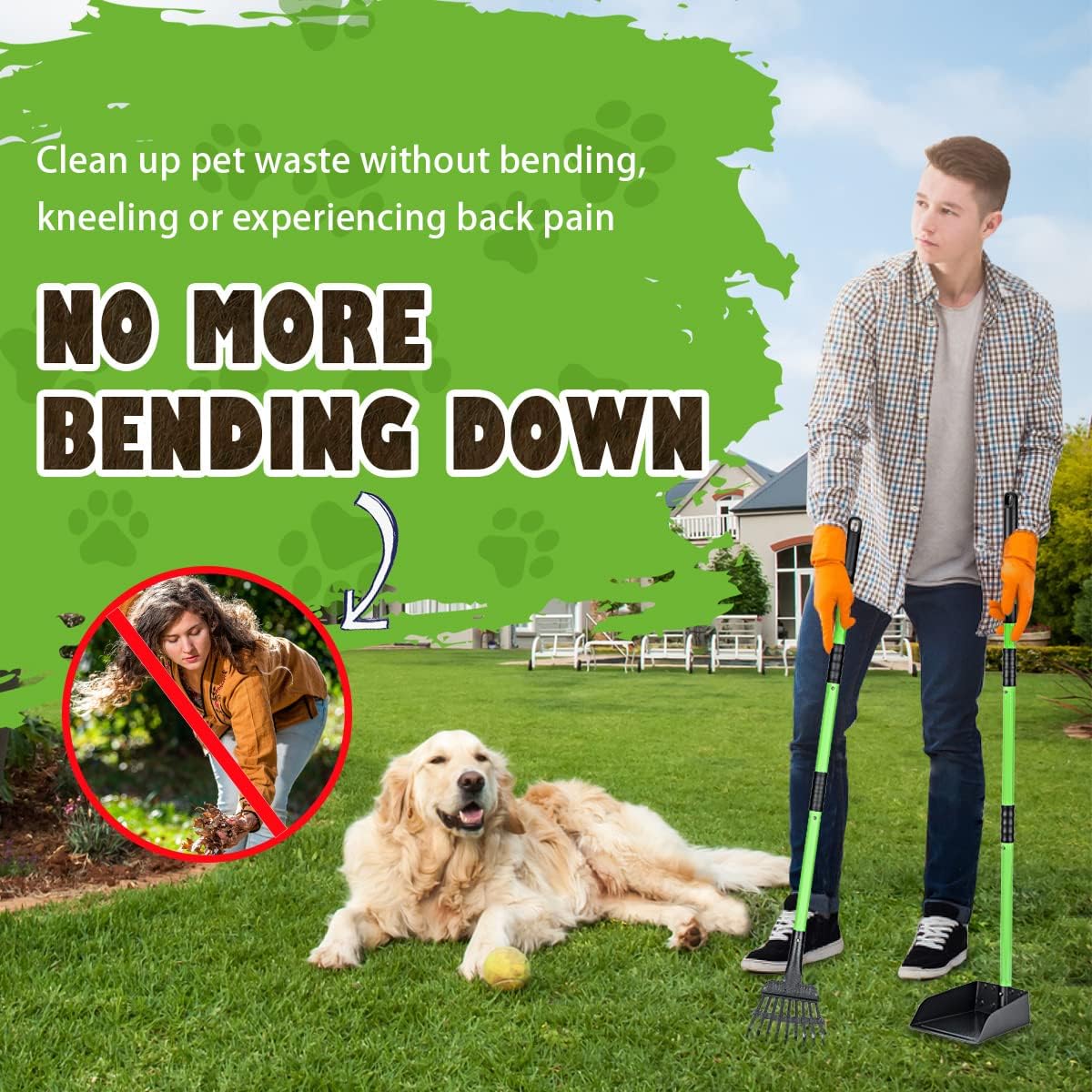 Green MXF dog waste remover tool with adjustable stainless steel handle