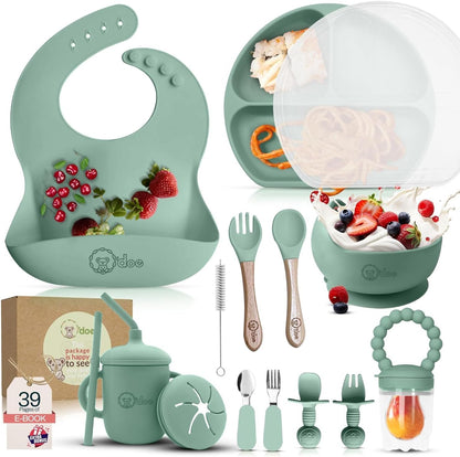 O'doe 17-piece silicone baby feeding set in green