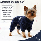 Dinkinty soft thermal small dog clothes in navy blue color full body coverage.