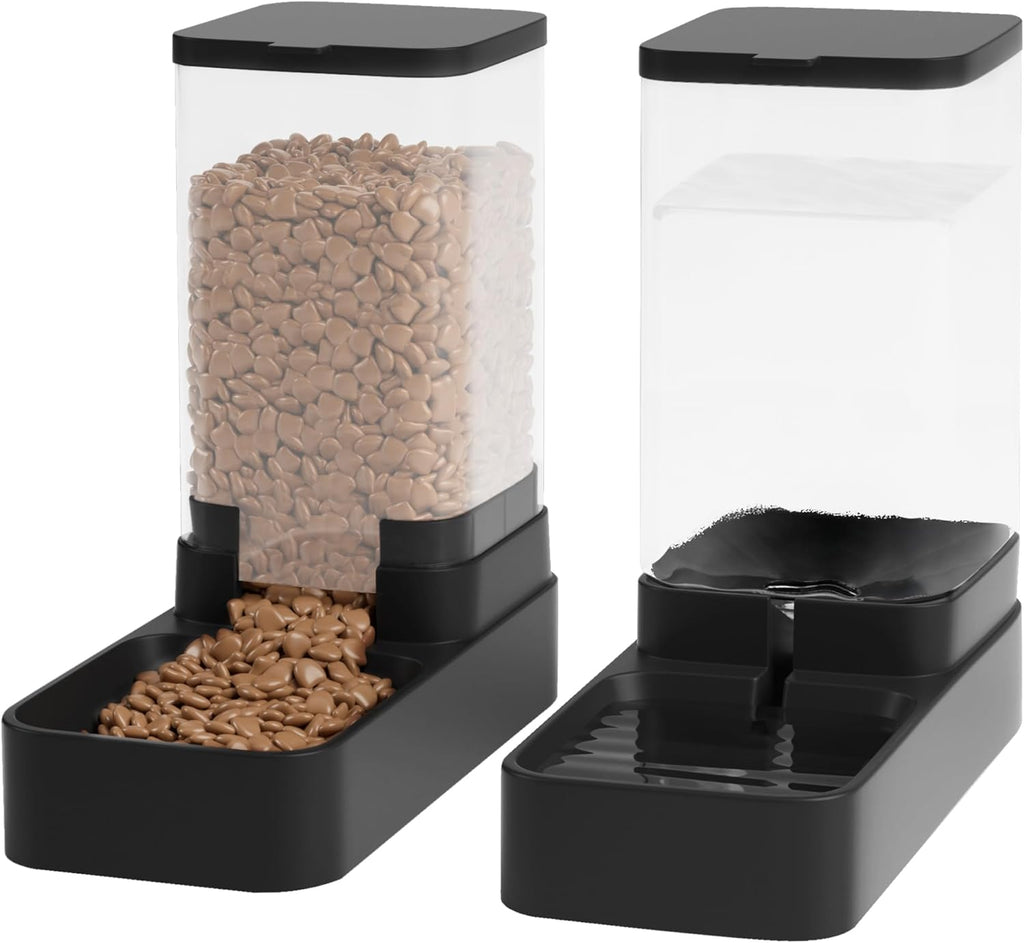 Wefeedy automatic pet feeder and water dispenser set showing full three point three liter capacity