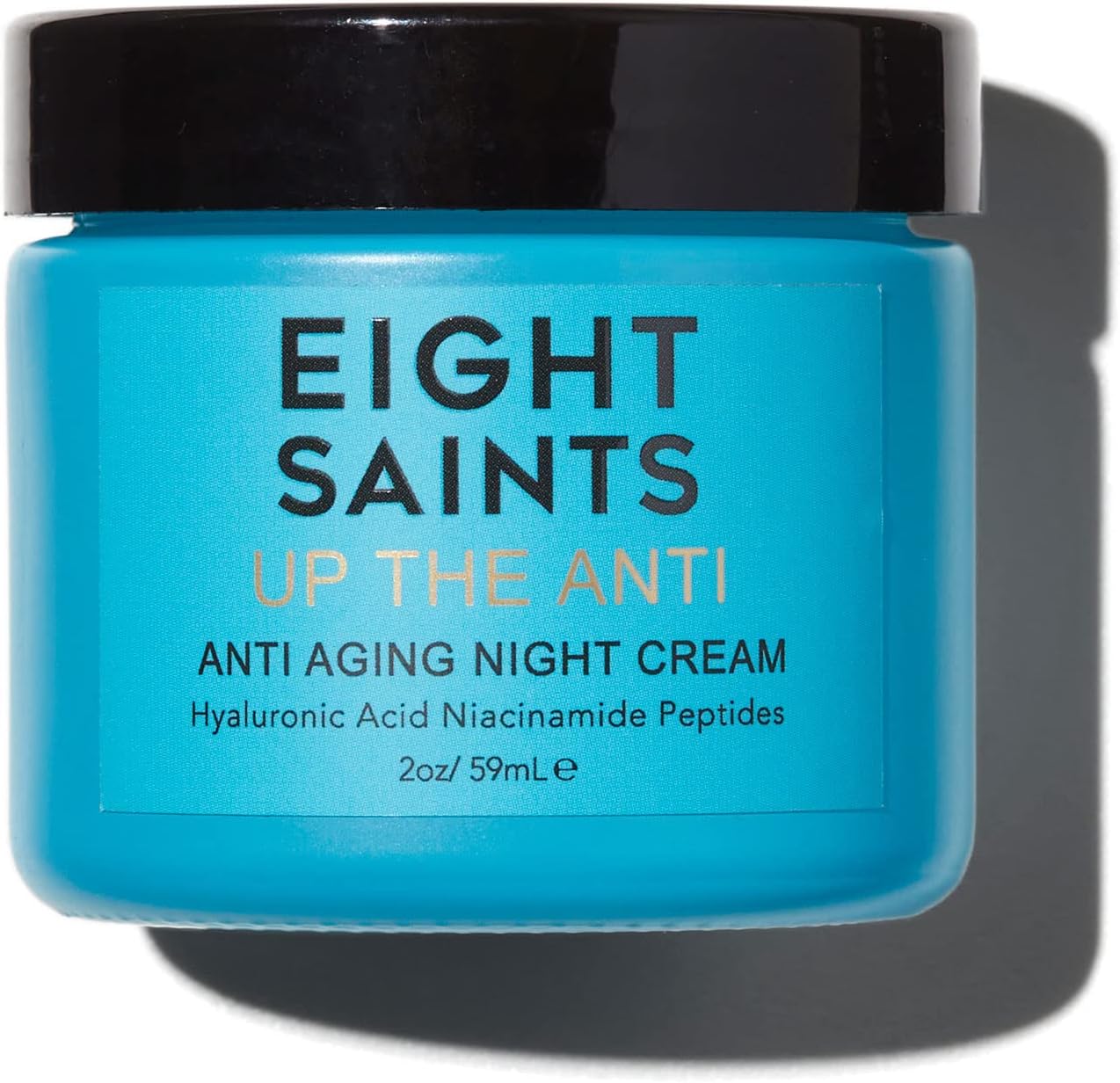Eight Saints Up The Anti Night Cream front view of the blue jar anti aging moisturizer