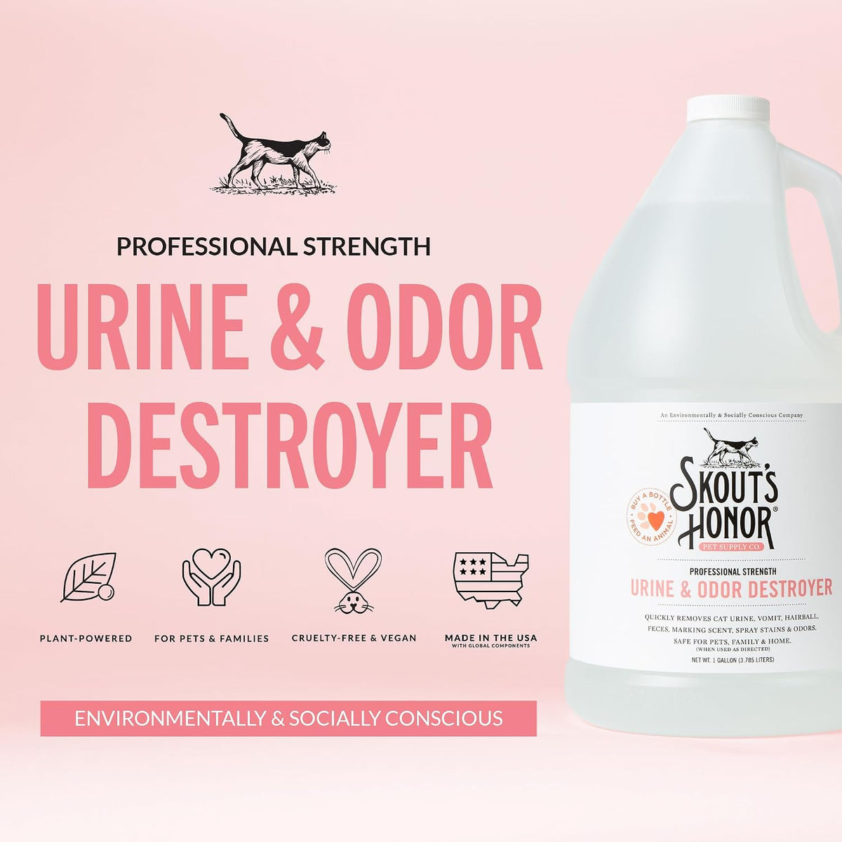 Skout's Honor 128 ounce pet stain remover back label details