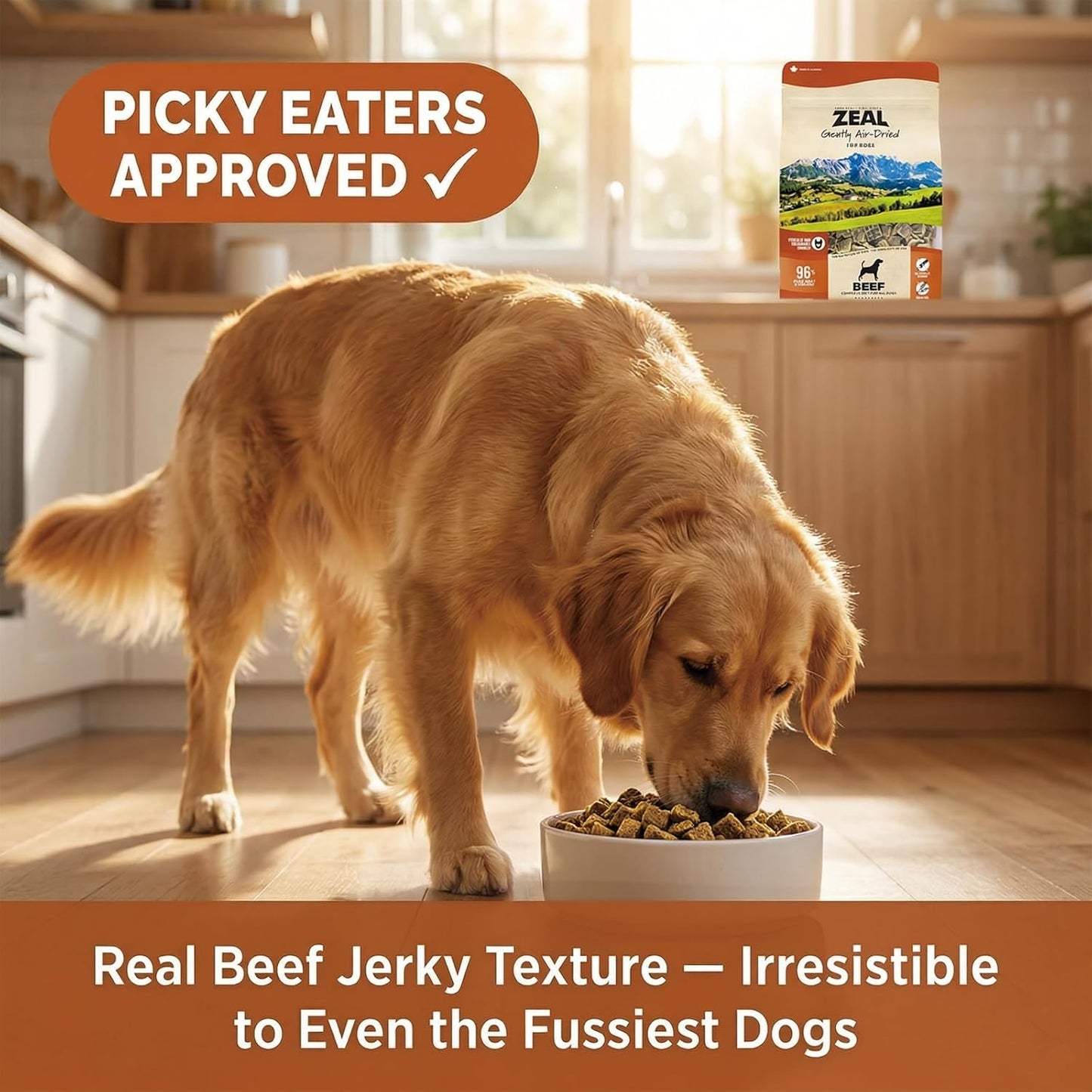 Premium grain free air dried dog food with natural superfoods ingredient graphic