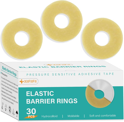 XIIFIIFII ostomy barrier rings 30 pieces pack front view showing premium hydrocolloid medical seals for stoma care.