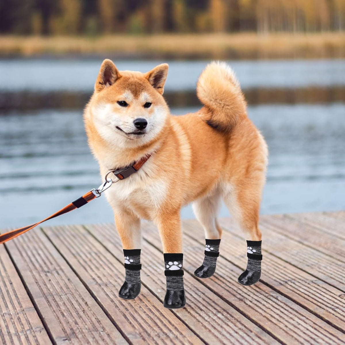 Detachable hook and loop strap detail on dog sock