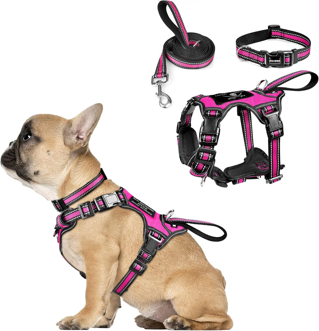 WINSEE Pet Harness Collar and Leash Set, All-in-one Reflective Dog Harness No Pull with Adjustable Buckles for Puppies, Small, Medium, Large, and Extra-Large Dogs (Large, Pink) - Image 12