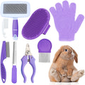 VCZONE 8 Pieces Small Animal Grooming Kit front view showing purple pet brushes and nail clippers.