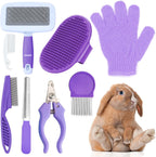 VCZONE 8 Pieces Small Animal Grooming Kit front view showing purple pet brushes and nail clippers.