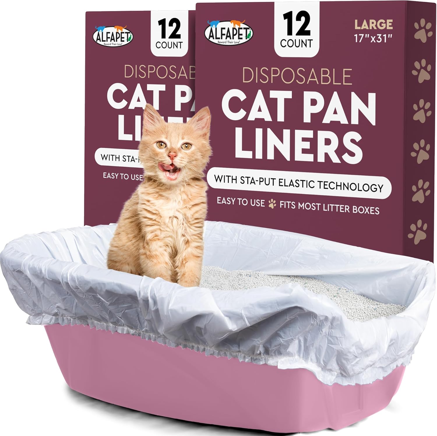 Alfapet Cat Litter Box Liners Large 12 Count - Tear-Resistant Cat Litter Bags - Waterproof Kitty Litter Liners - Fits Litterbox Pan Sizes Medium and Large, 31" x 17", 20 lb Capacity - Image 10