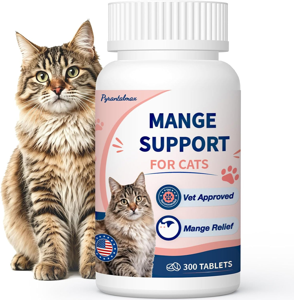 BestLife4Pets Pyrantalmax Mange Support for Cats 300 pills bottle front view natural cat itch remedy