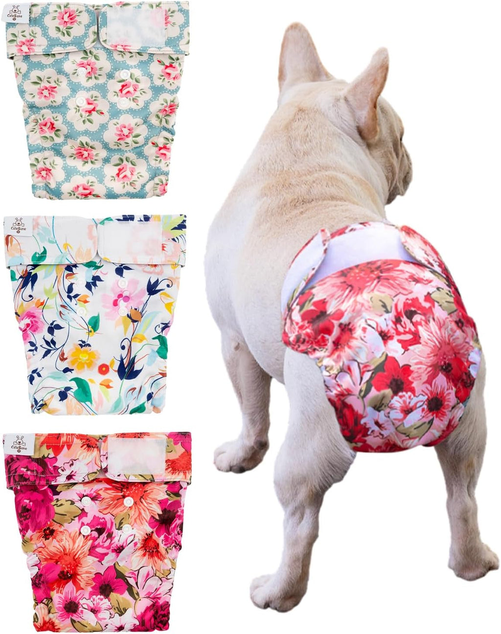 CuteBone Washable Dog Diapers Female No Tail Hole 3 Pack Reusable Doggie Period Training Pants for Docked-Tail Frenchie French Bulldog Boston Terrier Without Tail WWD15M - Image 13