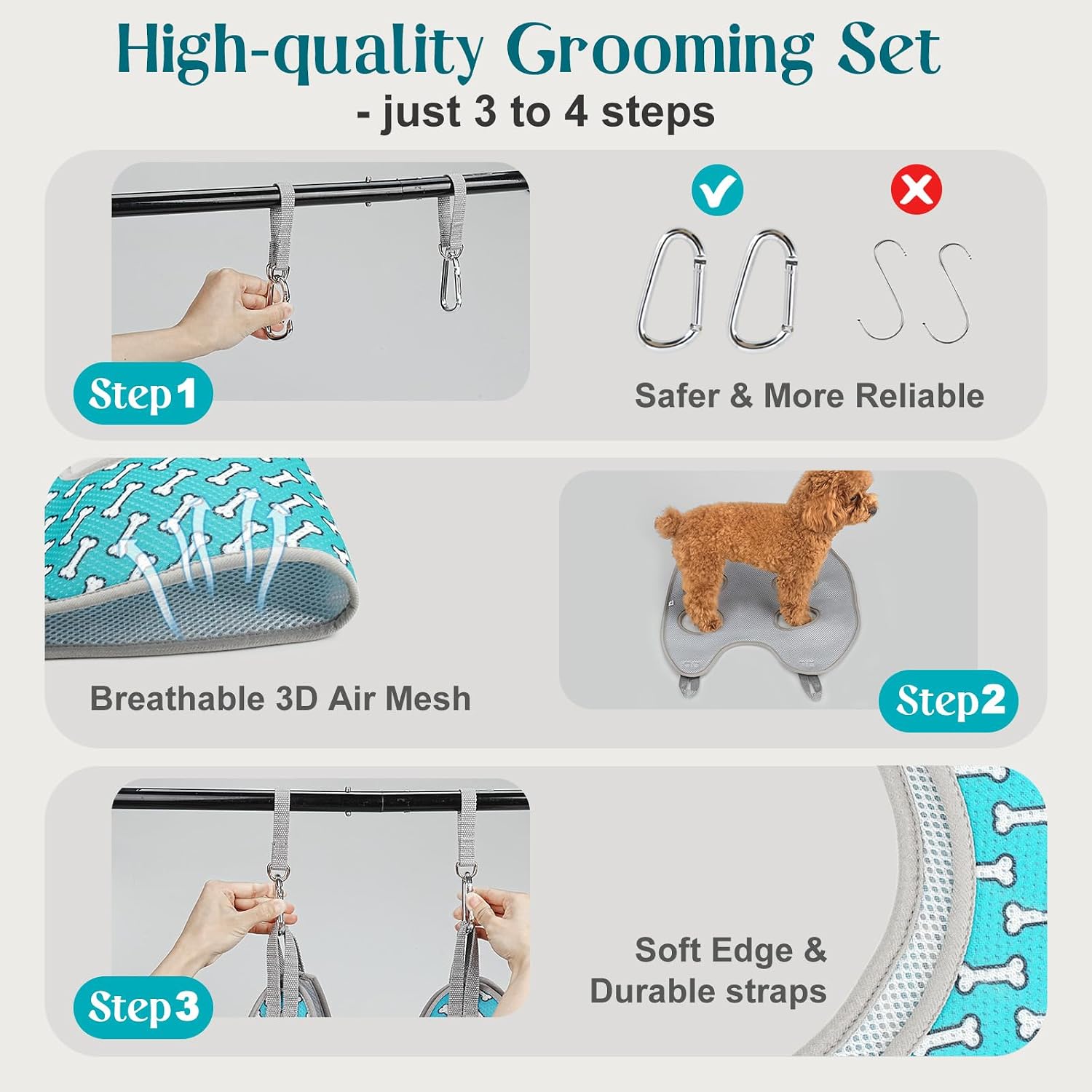 Small dog being groomed using the Supet restraint sling