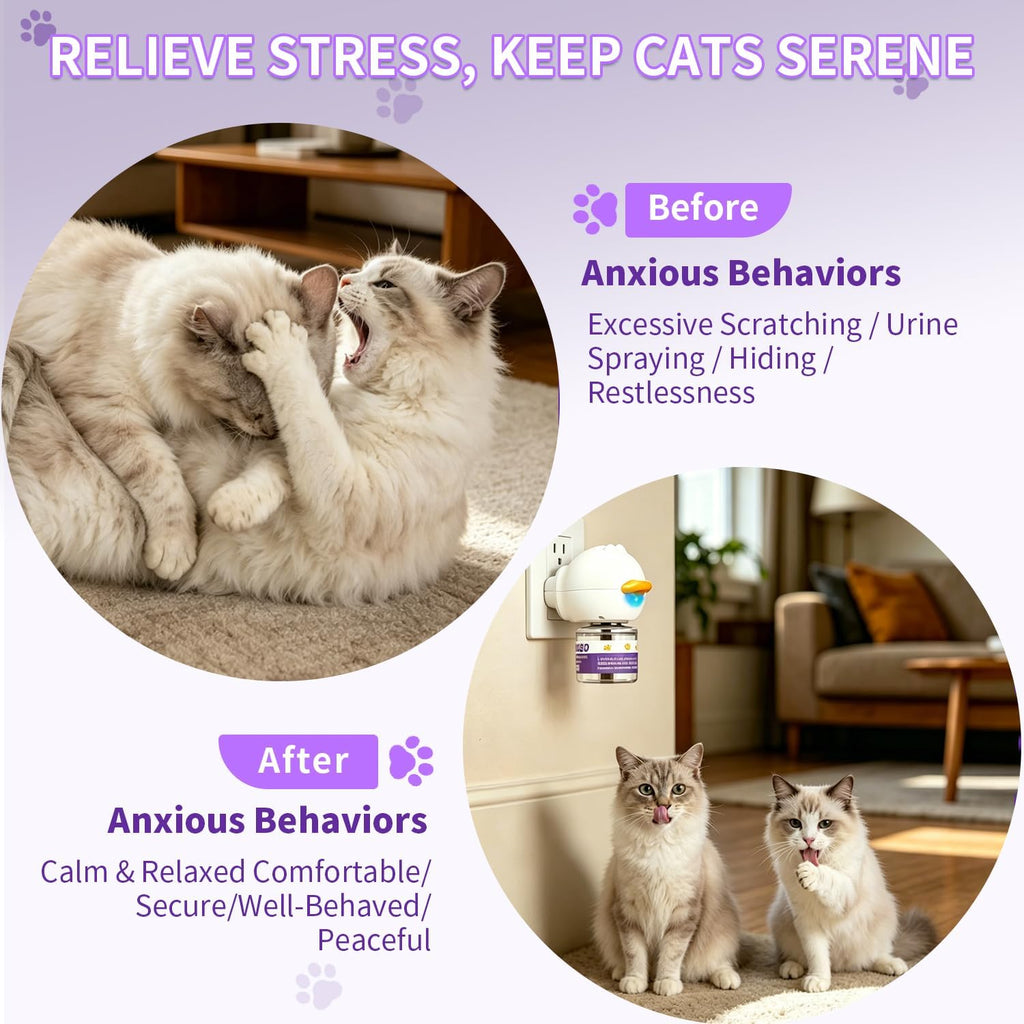 Cat Calming Diffuser Kit with 2 Diffusers & 4 Refills (48mL Each), Cat Pheromones Calming Diffuser for Cat Anxiety Relief, Stress Reduction & Behavior Support, 30-Day Refills, Suitable for All Cats - Image 3