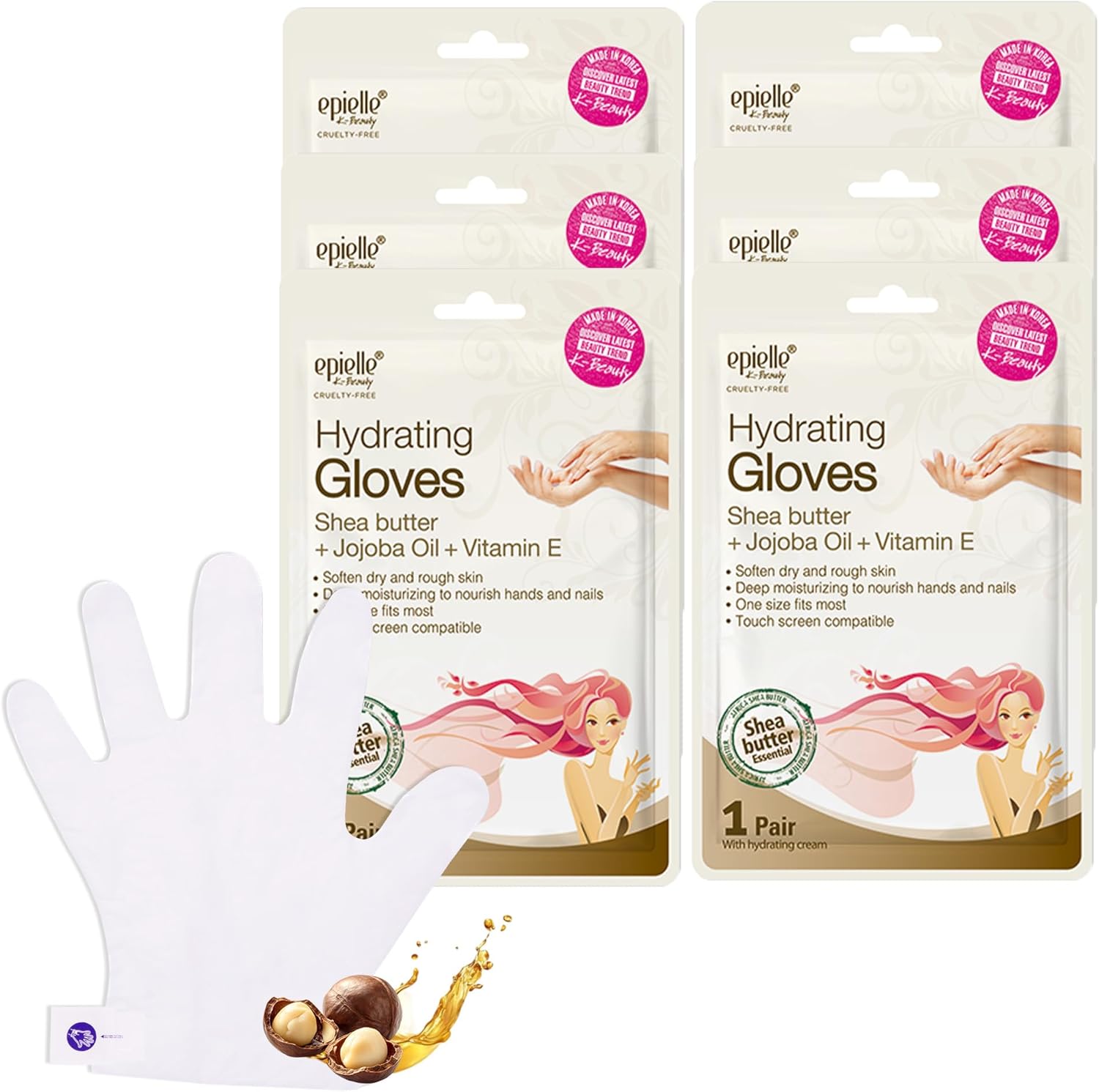 Epielle Hydrating Hand Mask Gloves 6 Pack front view