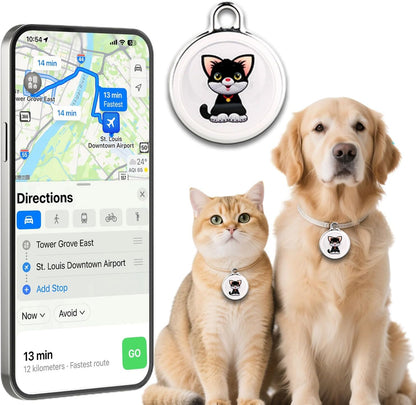 Fxajid Smart GPS Tracker for dogs and cats front view showing compact lightweight design.