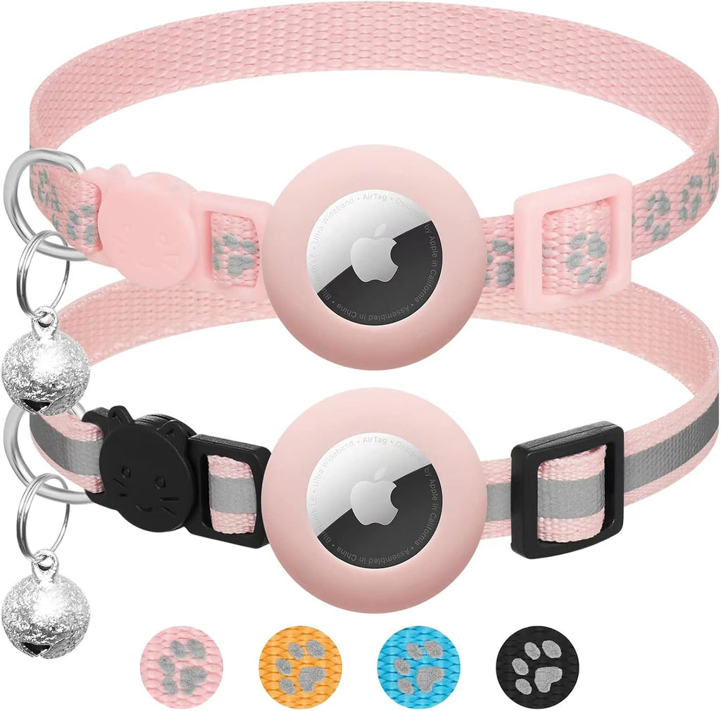 LAFAYI AirTag cat collar breakaway pink pack front view showing integrated tracking holder